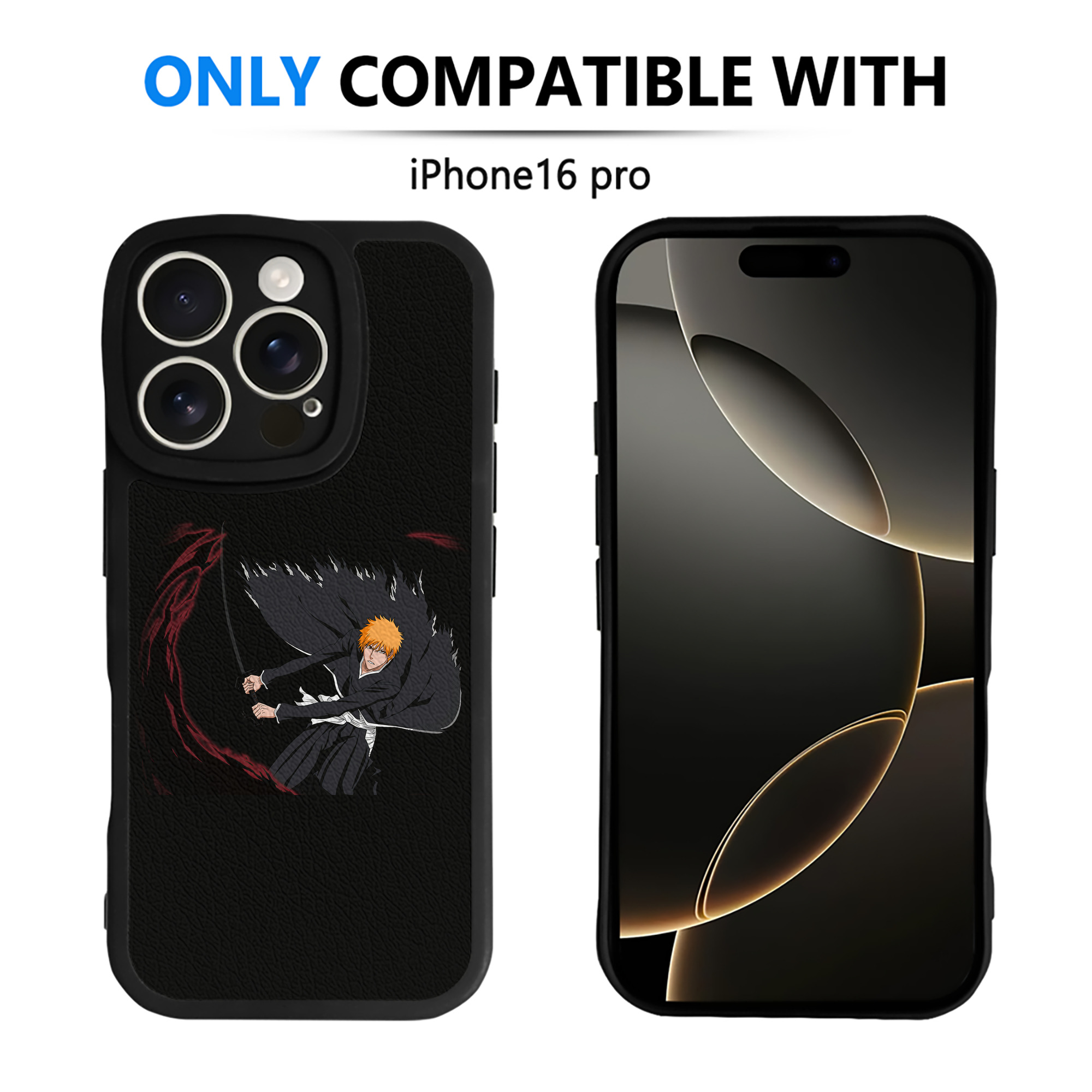 （画像用） ブリーチ 黒崎一護（くろさき いちご）BLEACH Kurosaki Ichigo 【iPhone 16シリーズ対応】シリコンスマホケース（レザー調） 材質：シリコン
